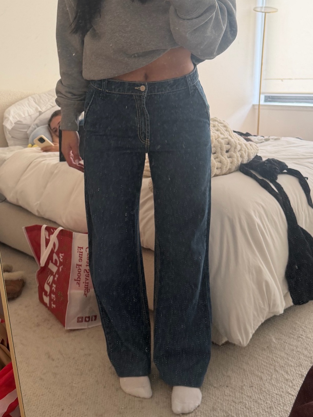 Zara Dark Blue mid rise Wide-Leg Jeans